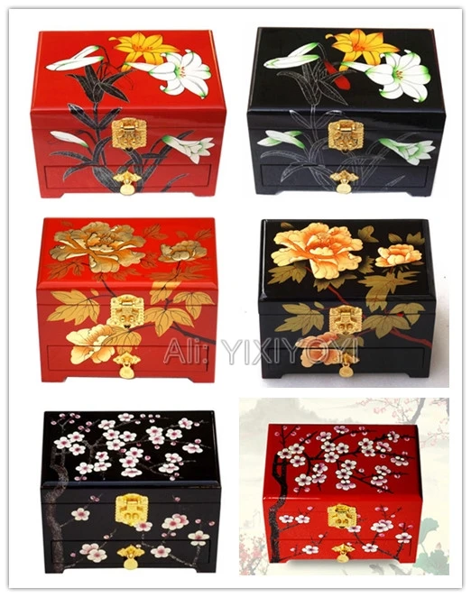 

Chinese 3 Layer Wood Storage Wedding Flower Jewelry Box with Mirror Bangle Jewellery Display Box Container Carrying Case Gift