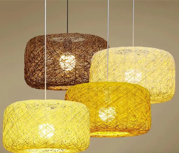 

Nordic Elements Led pendant lighting rattan vine lampshade 5W warm white Led bulds 40cm dia circular led pendant light