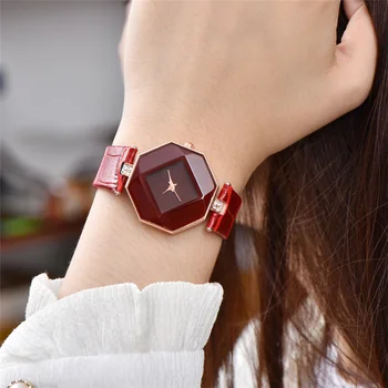 

Designer Brand Luxury Clock Women Dress Watches Gem Geometry Crystal Leather Quartz Wristwatch Ladies Rhinestone Bracelet Watch