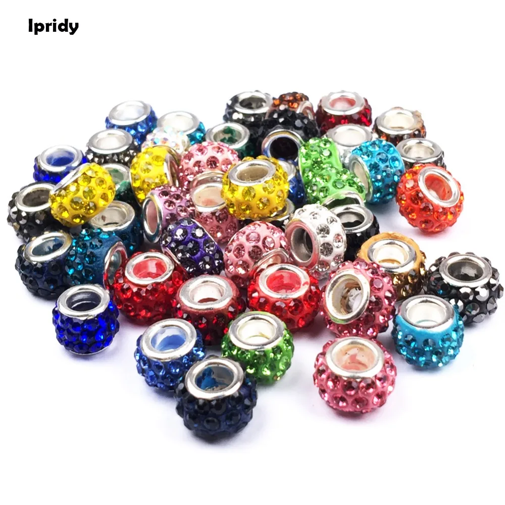 

Free shipping 20 pcs/lot Large Hole Crystal Rhinestones European charm Bracelet Necklace Spacer Beads