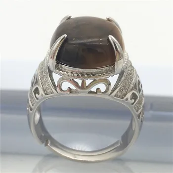 

Natural quartz Tiger's eye stone Tibetan silver man ring adjustable
