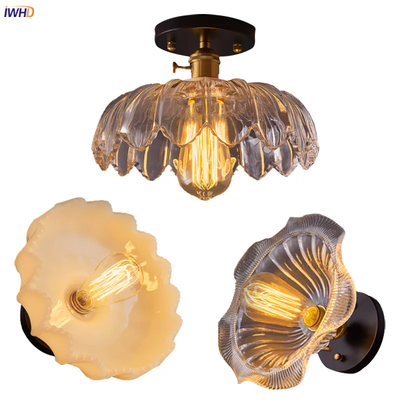 

IWHD Loft Industrial Decor Edison Ceiling Lights Kitchen Balcony Porch Aisle Glass Vintage Ceiling Lamp Plafon LED De Techo