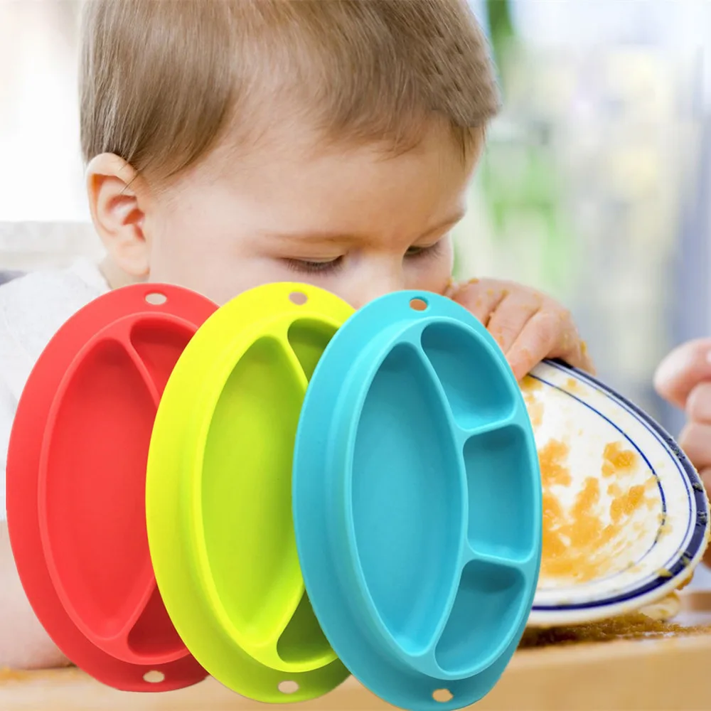 Baby Tableware Feeding Plate Smiling face model Rounded Silicone Child