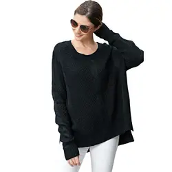 Новый модный оверсайз женская одежда индивидуальный витой Круглый вырез пуловер свитер модный Свободный Подол вязаный свитер