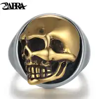 ZABRA 925 Sterling Silver Rose Gold 18mm Skull Ring for Women Mens Personality Biker Vintage Punk Jewelry aneis de prata 925