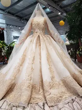 شراءالذهب زين فساتين الزفاف مع الحجاب كم كامل العربية أنيقة فساتين زفاف 2019 الكرة ثوب كاتدرائية قطار رداء دي ماري