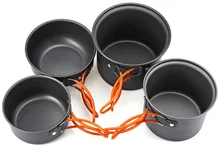 

4pcs Alloy Outdoor Pot Camping Cookware Pots Set Camping Hiking Tableware Set Non-stick Pan Pot Bowl Folding Handles Tube Cover
