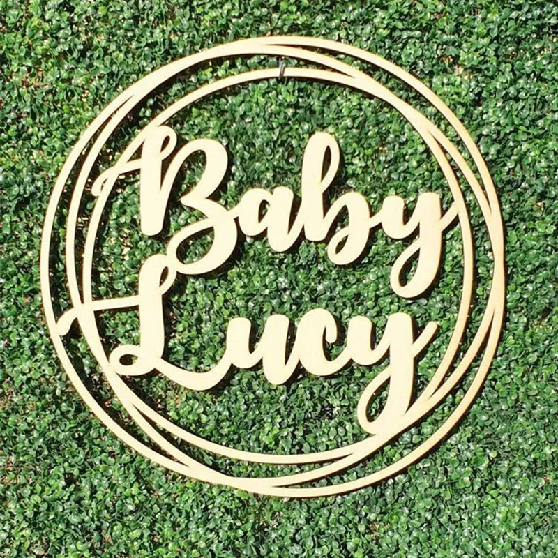 

Custom Baby Name Wooden Circle Sign Personalized Baby Shower Decoration Baptism Christening Baby Room Nursery Decor