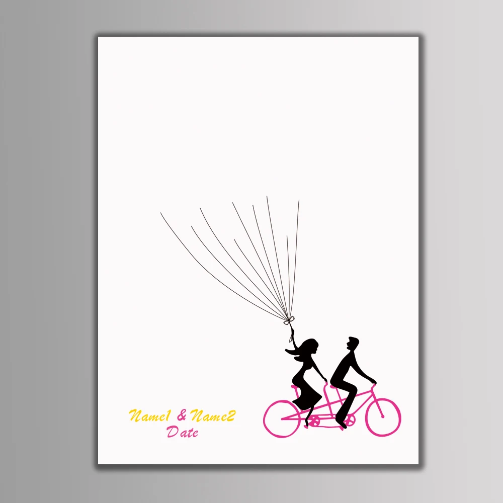 Свободный изготовленный на заказ имя, дата возлюбленных езде на велосипеде Творческий отпечатков пальцев "сделай сам" Книга для подписей посетителей под заказ свадебный сувенир(1-2 набор чернил