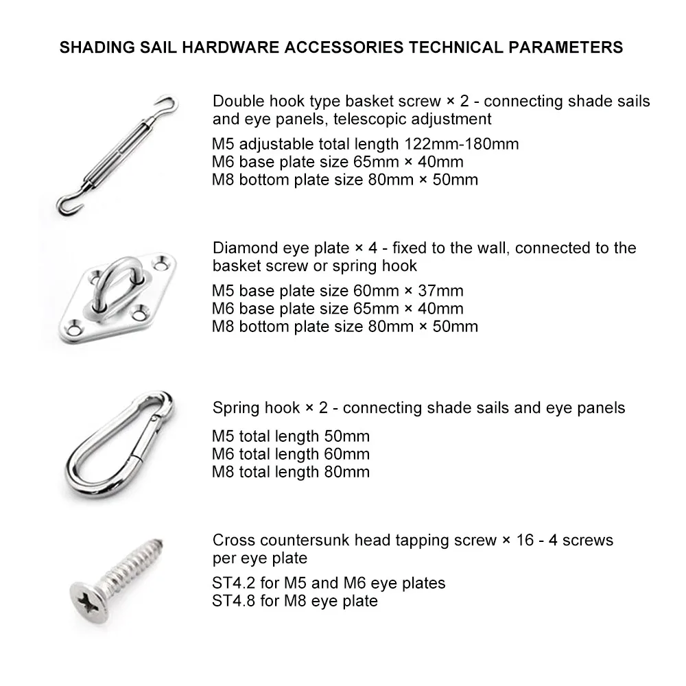 Shading sail stainless steel fittings (5)