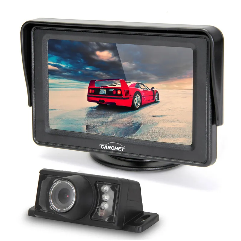 CARCHET 4.3 TFT LCD Display Screen Car Rear View Monitor IR Reverse Backup 7 LED Night Version Camera Rearview Backup Monitors