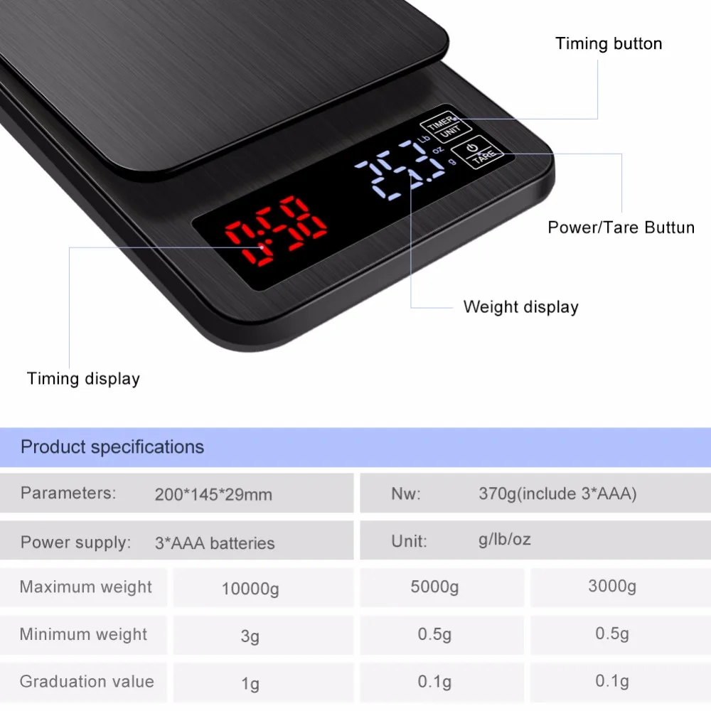 Точные Электронные кухонные весы 5 кг/0,1 г 10 кг/1 г ЖК-цифровые капельные кофейные весы с таймером весы бытовые весы