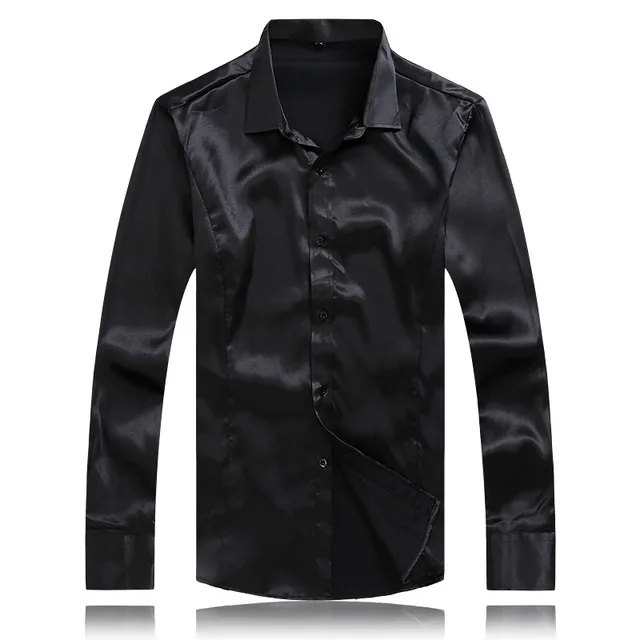 2016 Hot Sale Men's silk like Solid Shirts Slim Casual Long sleeved ...