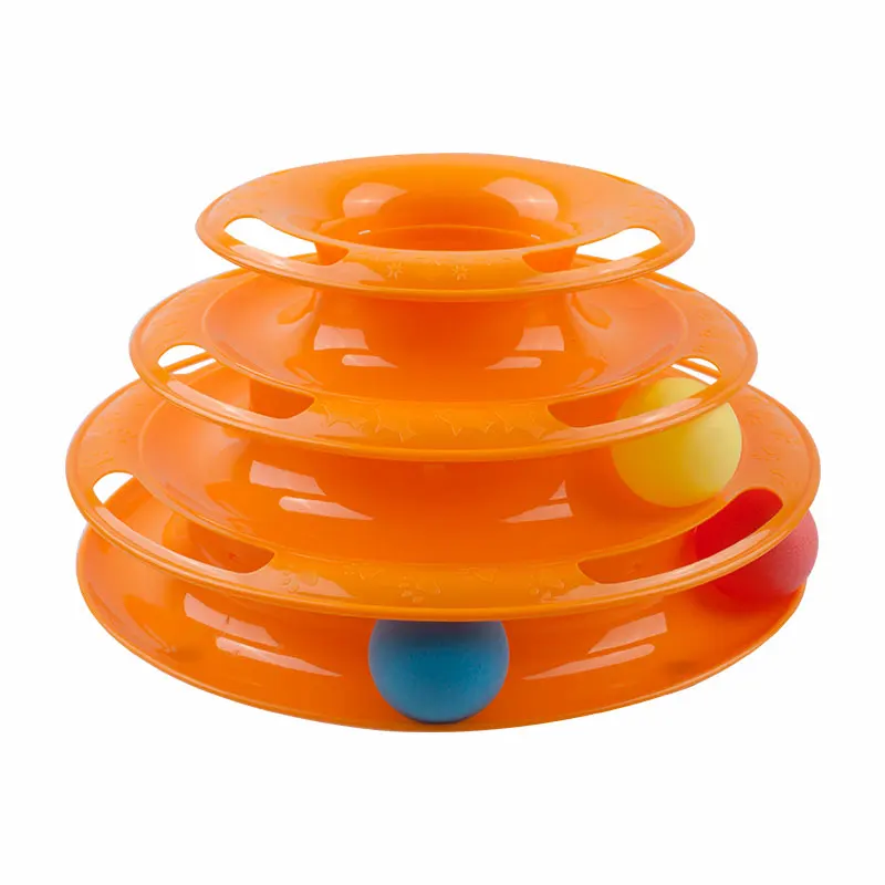 Три уровня игрушка для питомца кошки башня треки диск Кот интеллект аттракцион тройной платный диск игрушки для кошек мяч тренировка развлечение пластина - Цвет: orange