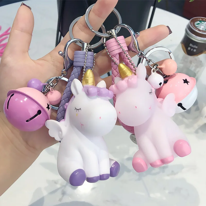 

Cute Unicorn Keychain Cartoon Doll Horse Dream Angel PVC Donut Key Ring Women Car Purse Elf Key Chains Trinkets Porte Clef