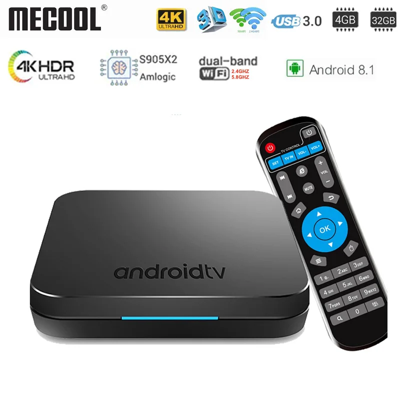 

Mecool KM9 BT4.2 Android 8.1 Amlogic S905X2 Smart TV Box 4GB LPDDR4 RAM 32GB ROM 2.4GHZ/5.8GHZ WiFi Set Top Box 4k Media Player