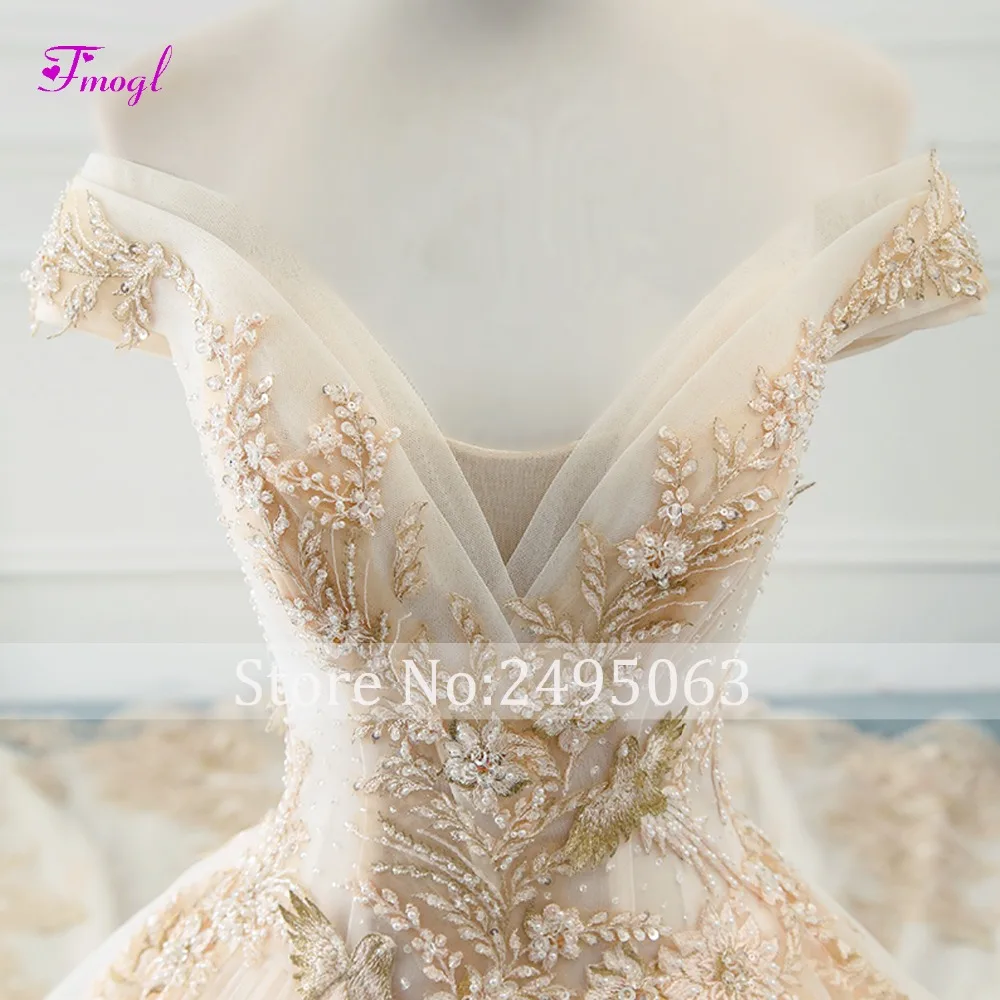 Fmogl Vestido de Noiva Свадебные платья трапециевидной формы с аппликацией и длинным шлейфом тонкое свадебное платье принцессы на шнуровке с вырезом лодочкой и бисером