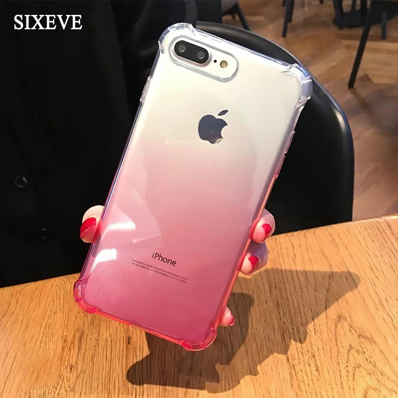 SIXEVE Роскошный Кристалл градиент Fanda для iPhone X 8 7 6 S Plus Clear силиконовый чехол