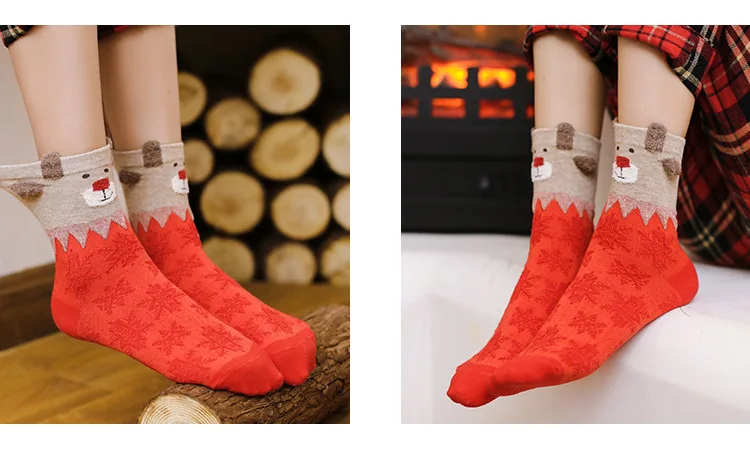 CM512734-512854, г., Новое поступление, яркие жаккардовые хлопковые носки Caramella красные носки для девочек с рождественской тематикой