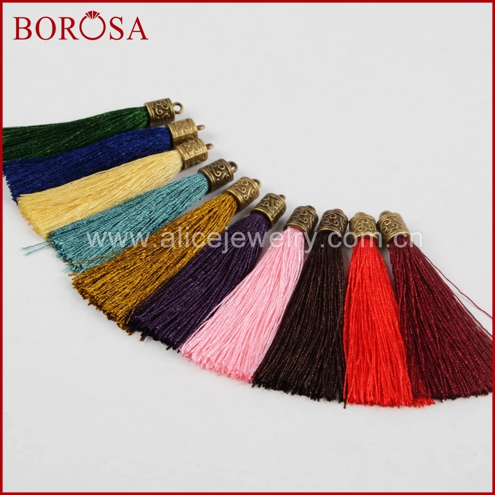 BOROSA 15PCS Silk Tassel Gold Color Cap Thread Tassels Charms DIY Women