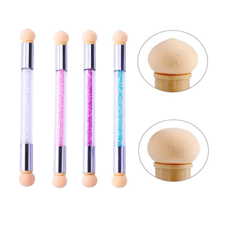 

Double-ended nail art brush 1pc 4 Colors Rhinestone Handle Sponge Nail Brush for Ombre Nails Blooming Manicure Tools (4 Colors )