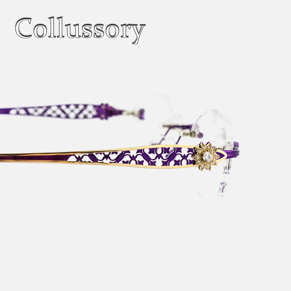 

Titanium Women's Optical Eyeglasses Frame Eyewear Rimless Rhinestone Diamonds Prescription Reading Computer Goggles Hollow out