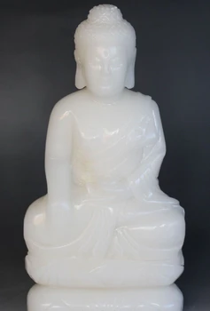 

song voge gem S0024 12" Chinese Natural White Jade Yu Tathagata Shakyamuni Sakyamuni Buddha Statue