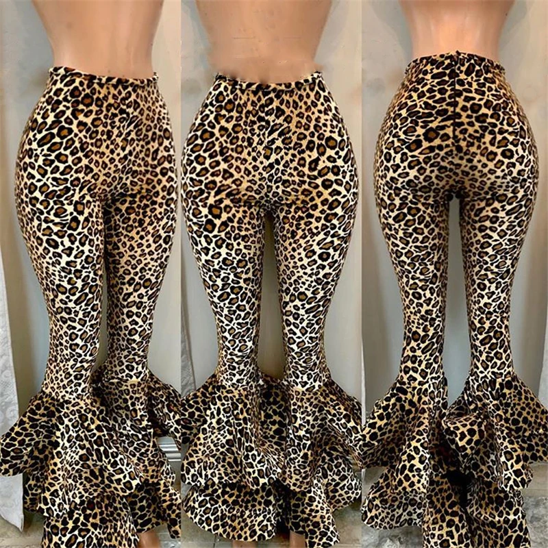 

KGFIGU Sexy Velour print flare Pants 2018 Fashion bell bottom pants Women Casual leapard print Trousers long velvet Bottom