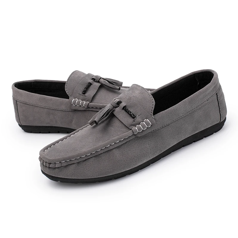 Men Leather Shoes Suede Loafers Shoes Breathable Soft Round Head Flat Slip-On Outdoor Moccasins Peas Casual Shoes Driving Shoes (3)