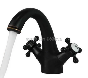 

Black Oil Rubbed Bronze Gooseneck Concise Style Bathroom Faucet / Single Hole Deck Mounted Vessel Sink Mixer Taps Wnf274