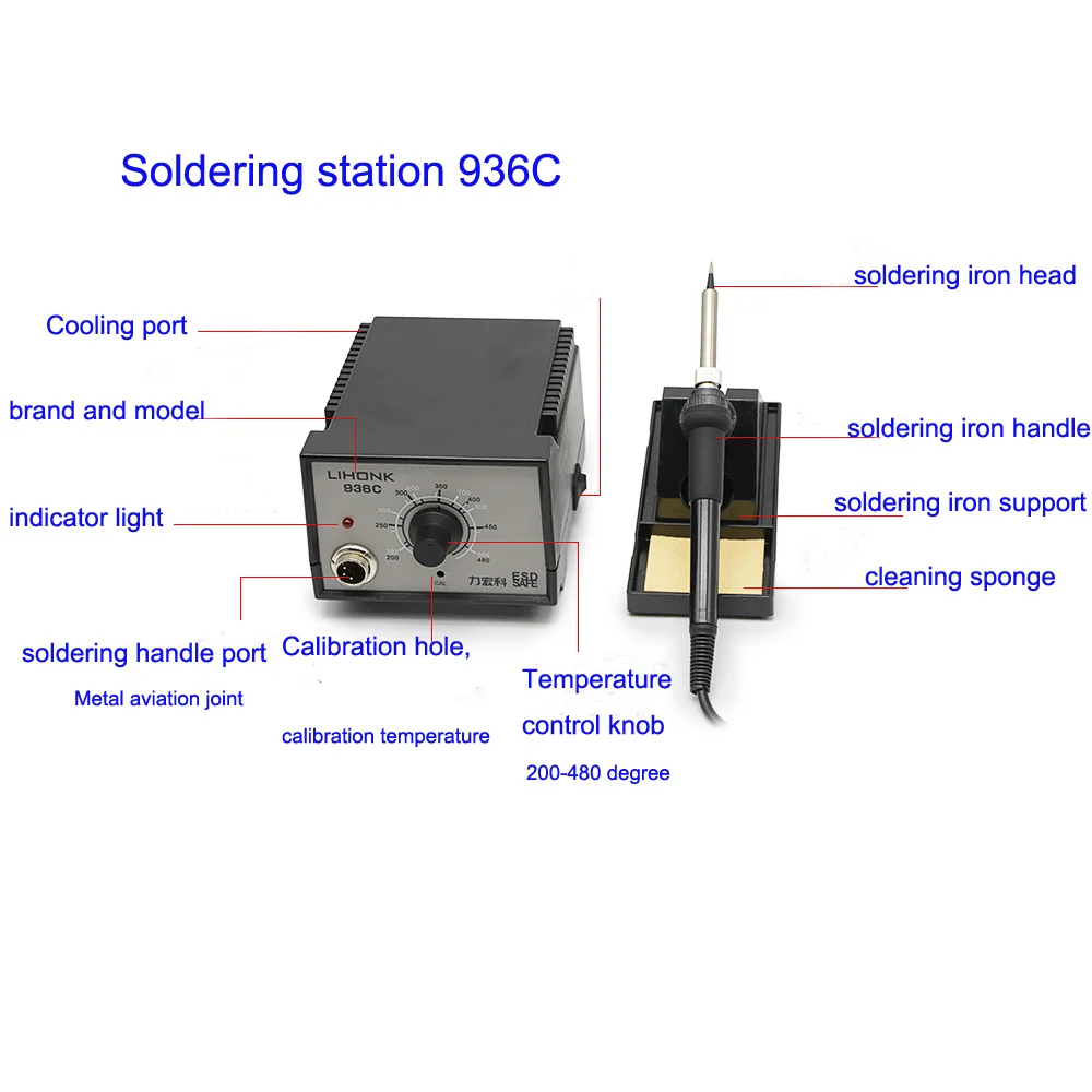 Промышленная паяльная станция с постоянной температурой 200-500 градусов, светодиодный паяльная станция с цифровым дисплеем 936A 936C 938D
