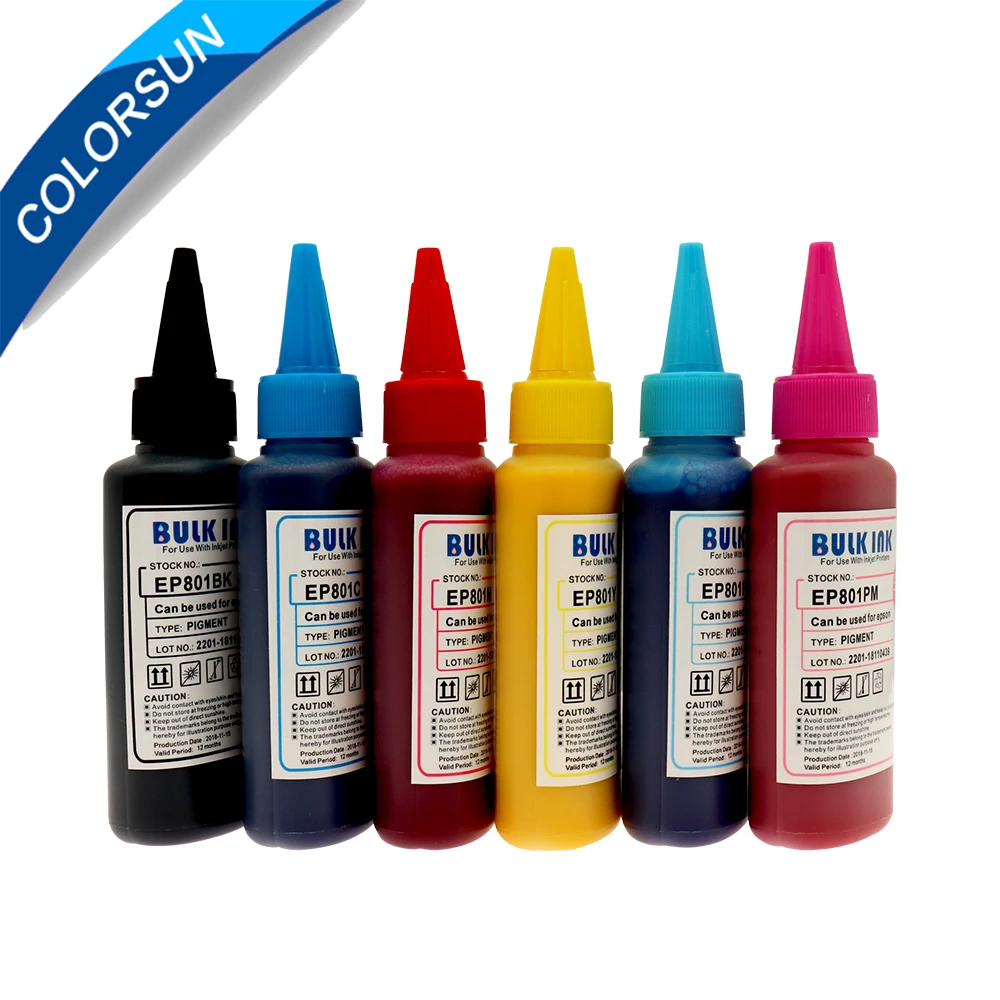 Colorsun 6*100 мл универсальные пигментные чернила для принтера Epson T50 A50 T60 R290 R280 RX610 RX690