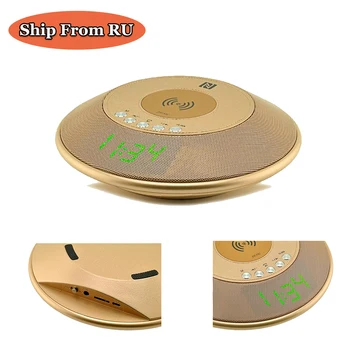 

Newly Mini Wireless Bluetooth Speakers Portable with 5V QI Wireless Charger NFC enabled FM radio Alarm clock Ship From RU