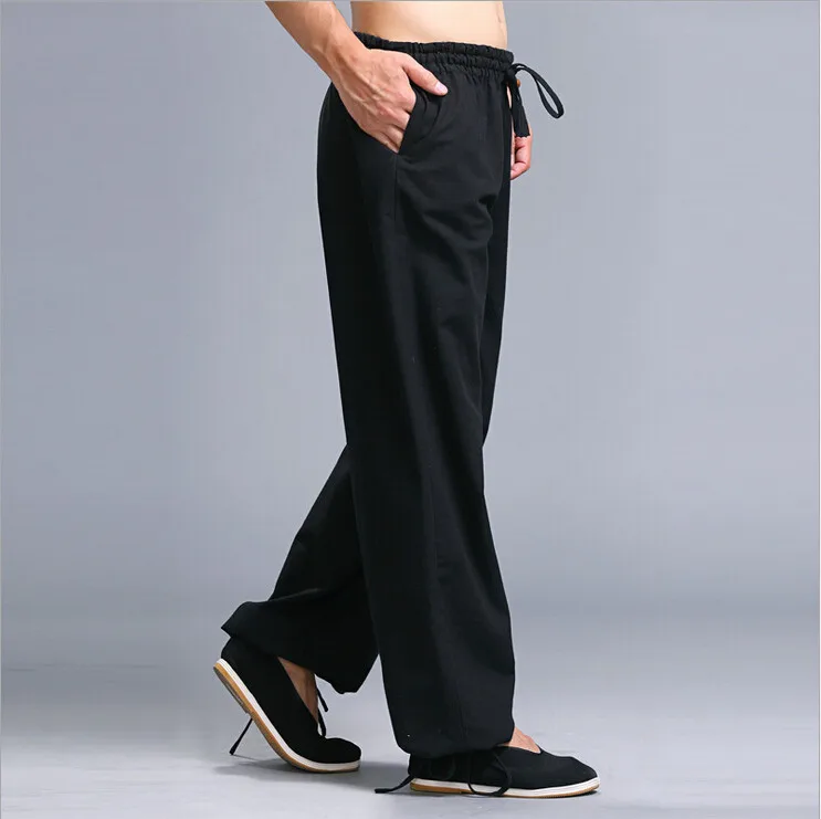 Мужская униформа Kung Fu Tai Chi Pantalon Homme, мужские повседневные штаны с эластичной резинкой на талии, прямые брюки