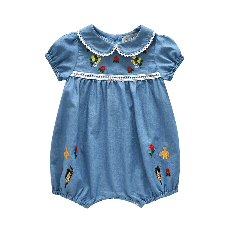 

2016 Baby Girl Summer Dress Embroidered Cowboy Leotard Baby Romper