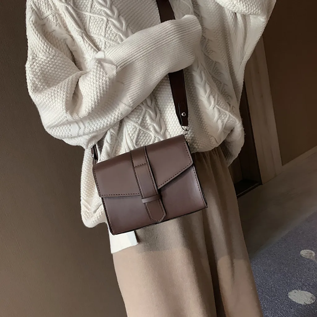 

0219 Famous Brand Women Crossbody Simple Wide Shoulder Strap Shoulder Retro Small Square Bag Elegant Shoulder Bag Pure Color#25