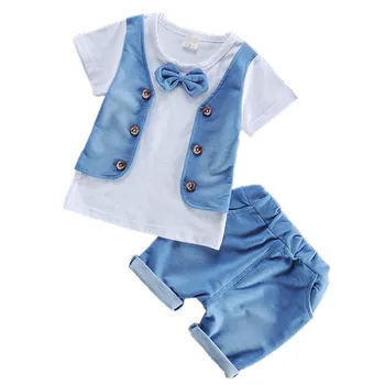 

Bow Tie Jeans Baby Boys Clothing Summer 2018 Kids Clothes for Baby Boy Clothes Patchwork Cotton Toddler Suit Set 2pcs Kids Suit