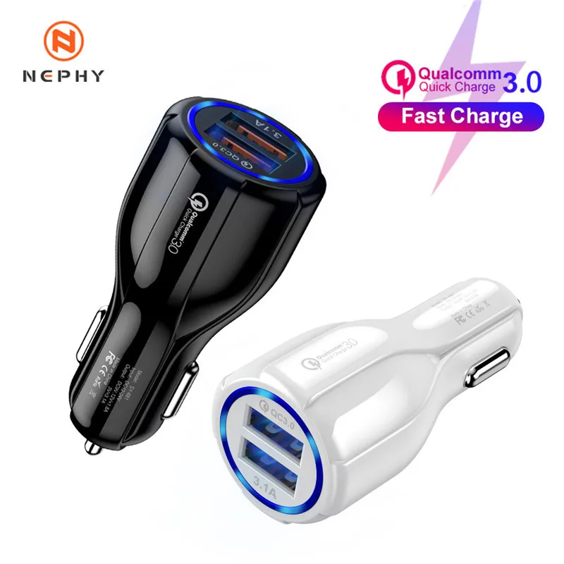 

Car Charger Quick Charge 3.0 Dual Port USB Fast Charger for Xiaomi mi9 iPhone X XR XS Max Samsung S10 S9 S8 Adapter Car-Charger