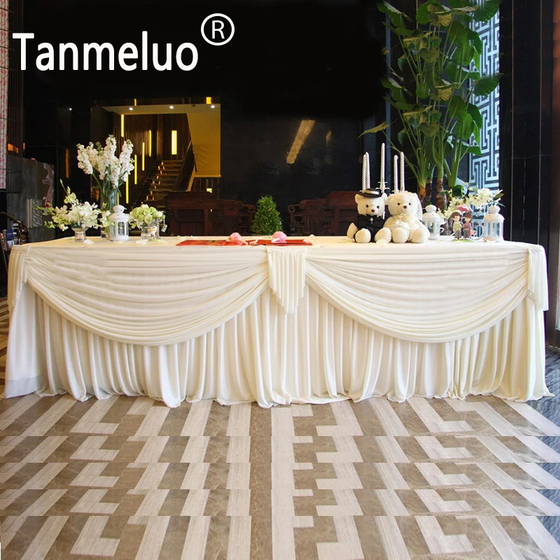 

6 meter width white table skirt wedding event party table skirts decoration