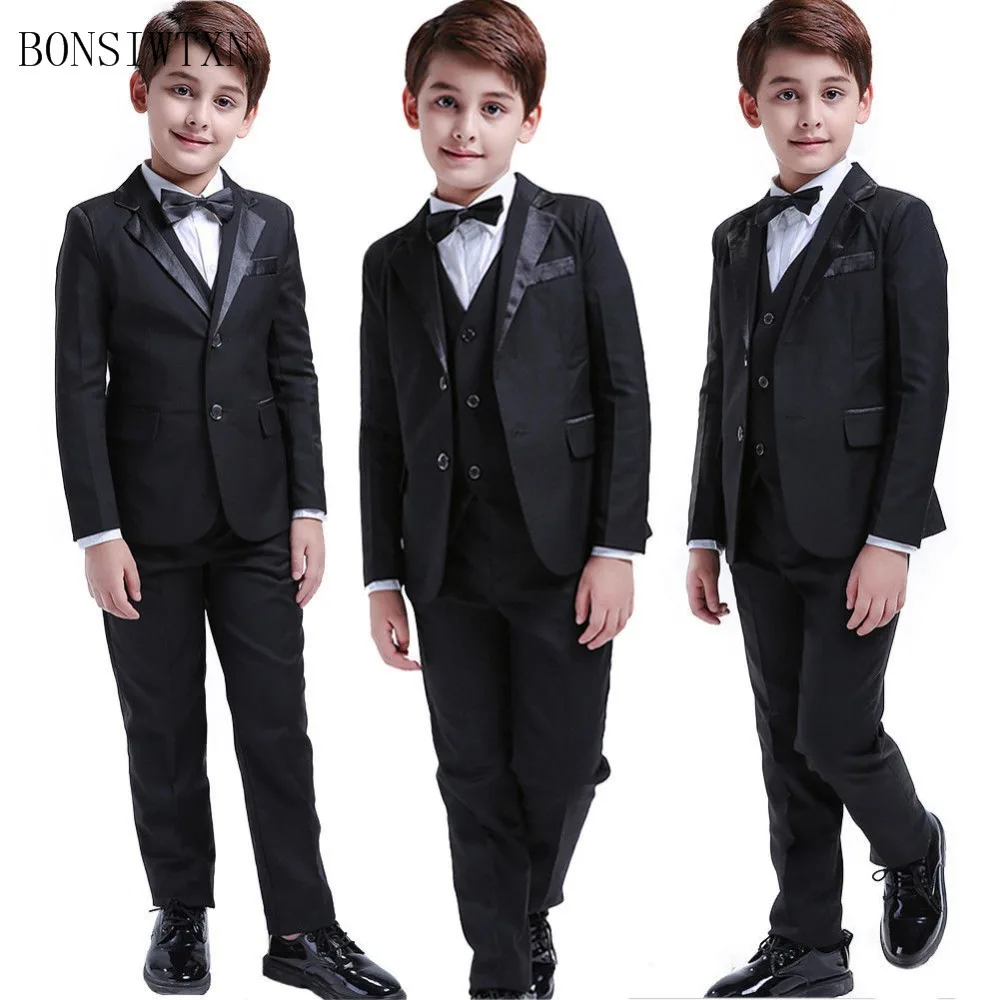 

BONSIWTXN 2019 Weddings Suits For Baby Boy Black Party Suits Blazer Costume Garcon Tuxedos Formal School Wear 3Pieces
