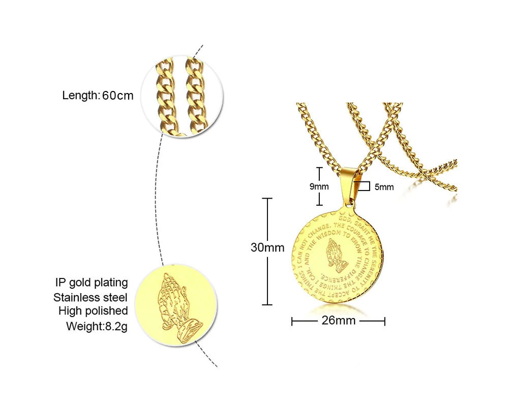 Мужская и женская подвеска из нержавеющей стали с диском, молитвенные руки, Библейские стихи, молитвенная медаль, ожерелье, ювелирные изделия
