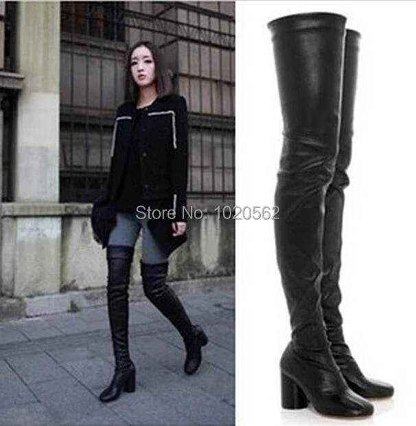 mid heel thigh boots
