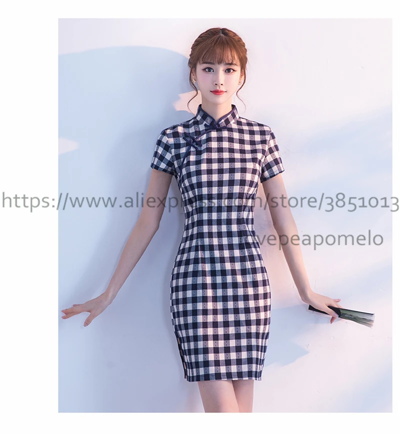 Большие размеры 2018 летнее платье в китайском стиле Cheongsam воротник женское платье в клетку Cheongsam винтажное открытое женское платье J433