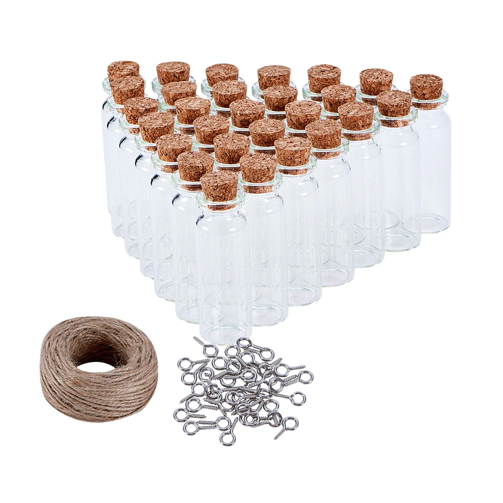 30pcs Clear Glass Bottles Tiny Jars Bottles With Corks and Screws Jute Twine Handmade Wishing Bottle Set DIY Pendants Art Crafts