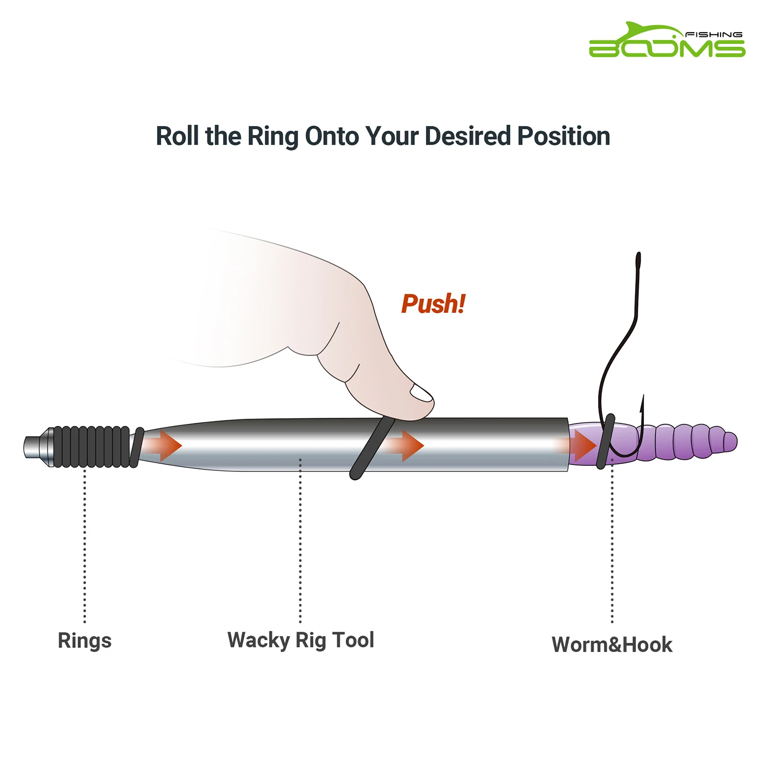 Booms Fishing Wacky Tool Rig O Rings to Plastic Worms with 110 Rings and Clip Booms Fishing Wacky Tool Rig O Rings to Plastic Worms with 110 Rings and Clip