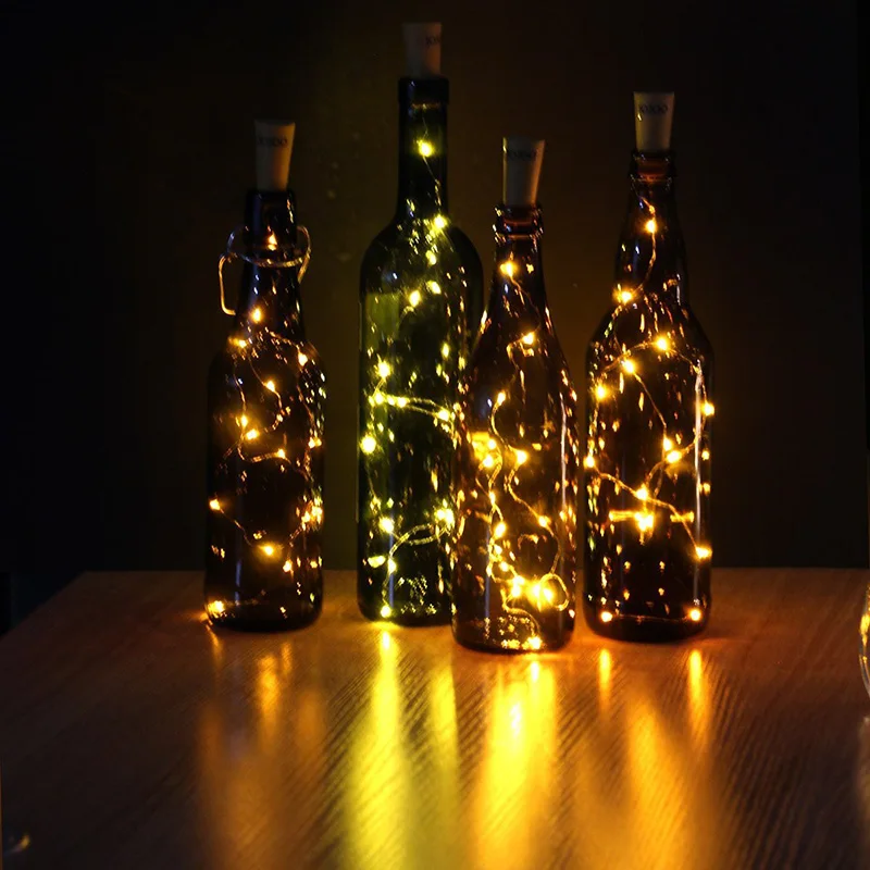10 шт./лот светодиодный бутылка нить с пробкой светильник 1 м 10 светодиодный s с медным проводом, батареей работает Звездное Фея светильник s для рождественские вечерние праздник