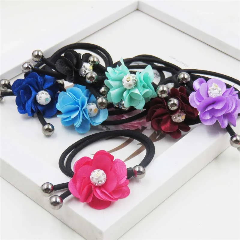 

10PCS/LOT Polyester Flower Elastic Hair Bands Toys For Girls Handmade Bow Headband Scrunchy Kids Hair Accessories For Women 2018