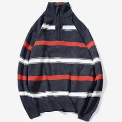 Зимний пуловер Для мужчин свитер 2018 Новая мода Повседневное стоячим воротником свитер Slim Fit Вязание Для мужчин свитера теплая дутая куртка