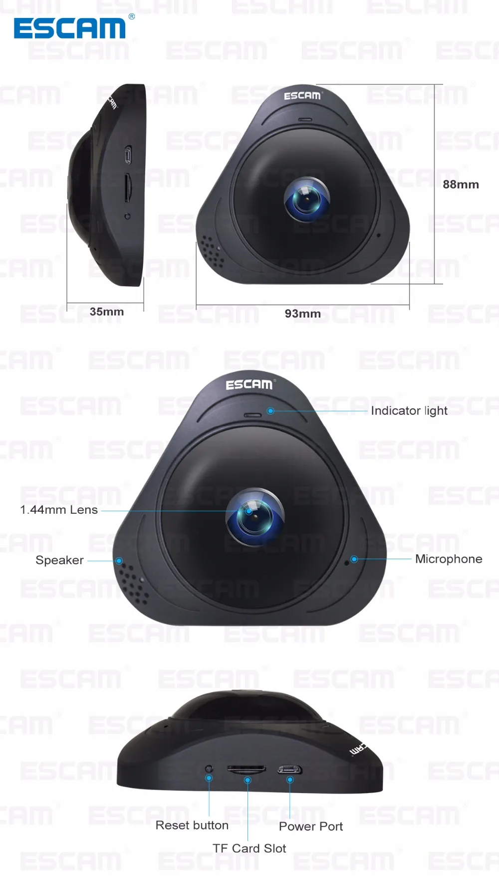 ESCAM Q8 HD 960P 1.3MP 360 градусов панорамный монитор рыбий глаз wifi ИК Инфракрасная камера с двухсторонним аудио/детектор движения Макс 128G