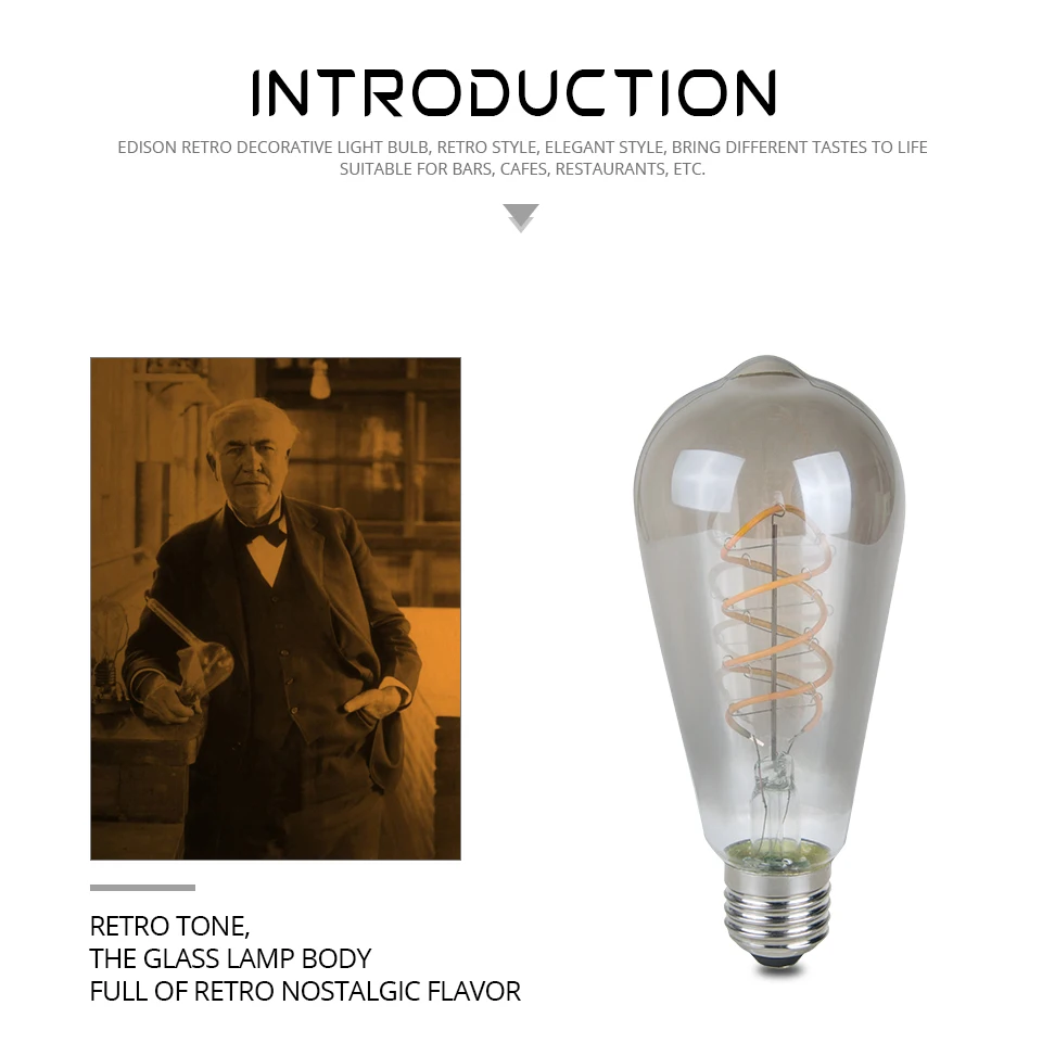ST64 LED Vintage Edison Bulb Light Lampada Retro Lamp E27 3W Incandescent Bulb Edison Light For Pendant Lamp Decoration (3)